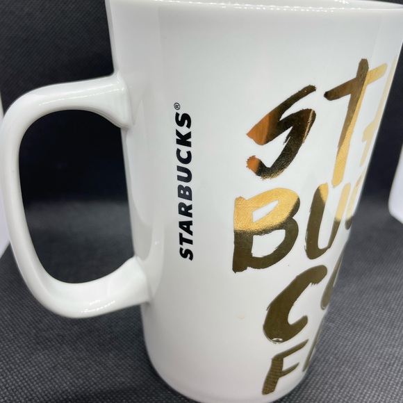 Starbucks 2015 White Gold Graffiti Lettering Ceramic Coffee Cup Mug 16 oz Large - Picture 2 of 10